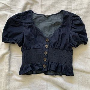 Fashion Nova Smocked Waist Bolero Shrug - Denim